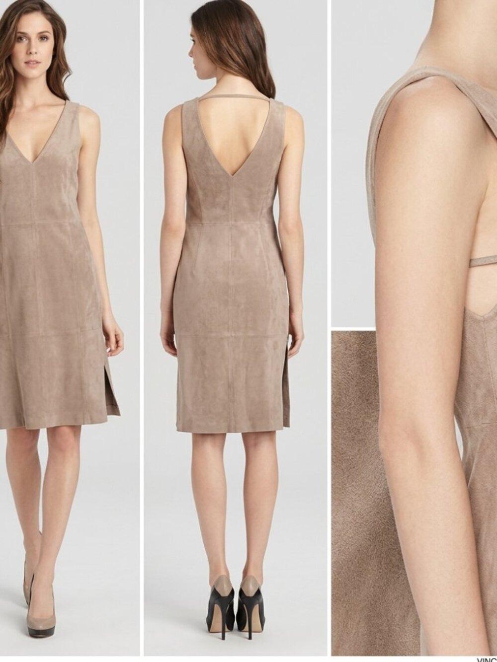 BCBGMAXAZRIA Suede (Faux) Midi Dress Taupe Brown Size 8